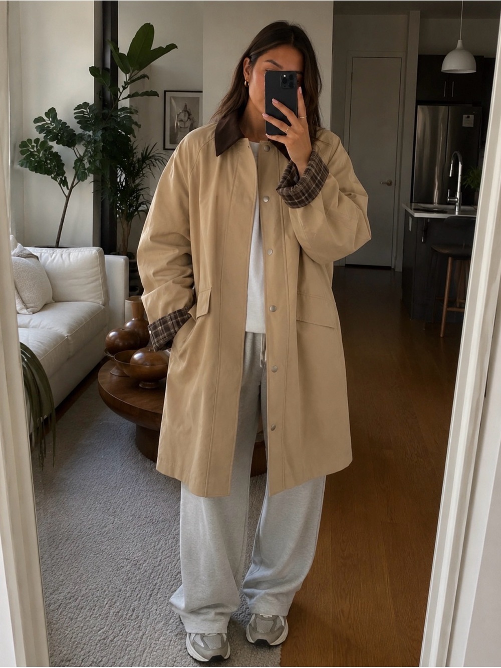 Anthropologie Maeve Beige Trench Coat with Contrast Collar